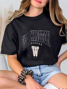 Womens Vintage Washington Huskies Hoodie T-Shirt - Black - View 2