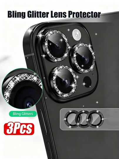 3 piezas Protector de lente de cámara para iPhone 17/Air/17 Pro/17 Pro Max/16 Pro Max/15 Pro Max/14 Pro Max/13/12/11 Pro Max, con anillo de metal y cristal templado de 9H resistente y brillante.