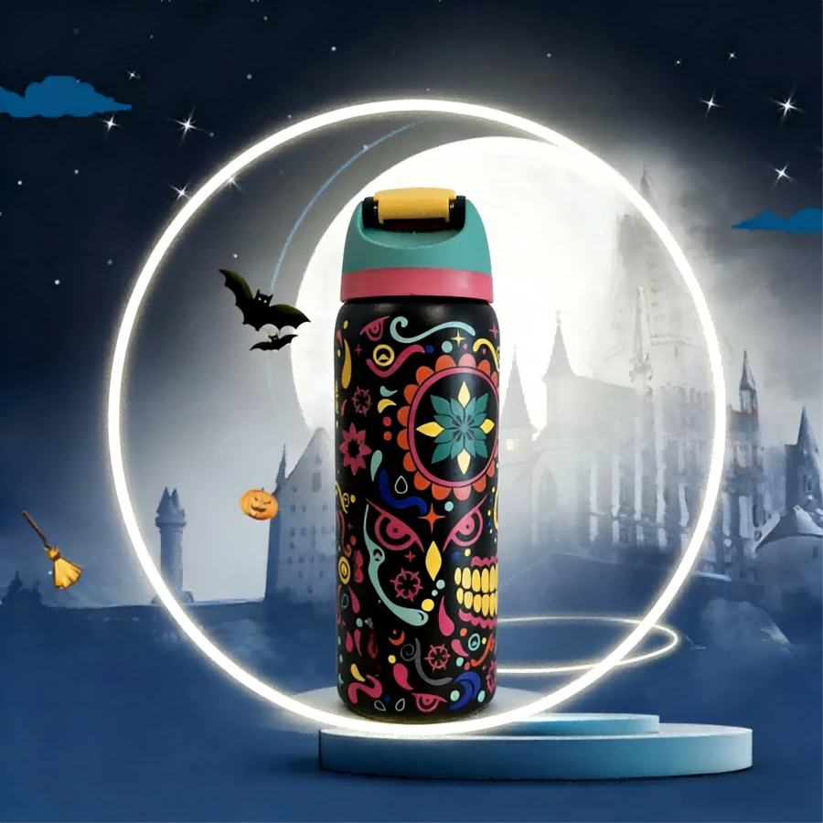32 Oz Water Bottle Cup Boneyard Vacuum Water Bottle Drinkware Tumbler Stainless Steel Thermal Mug Original Cold Hot Cup OwFreeSip - 糖骷髏黑色 - 查看 1