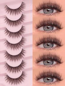 Asiteo 7 Paar flauschige Kunstwimpern, natürliche dünne Wimpern mit transparentem, Kunstmink-Wimpern, dicke weiche gekräuselte Wimpern geeignet für den täglichen Gebrauch - Natürliche Wimpern - Übersicht 3