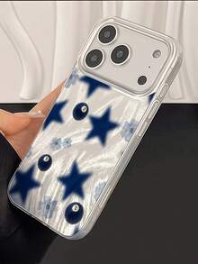 1个极简蓝色星星和台球图案防水、防指纹、防刮透明IMD软面光滑手机壳，适合作为礼物送给情侣、朋友、家人，例如表白、生日、节日等场合，兼容 17/17 Plus/17 Pro/17 Pro Max - 彩色 - 查看 2
