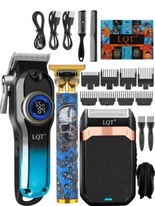 LQT 1/2/3pcs Professional Hair Clipper & Beard Trimmer Set, Men's Cordless Electric Hair Clipper, USB Rechargeable & Digital Display, Men's Grooming Tools, Portable Electric Shaver, Home Haircut Kit, Christmas Gift For Dad, Gift For Men - Multicolor - View 11