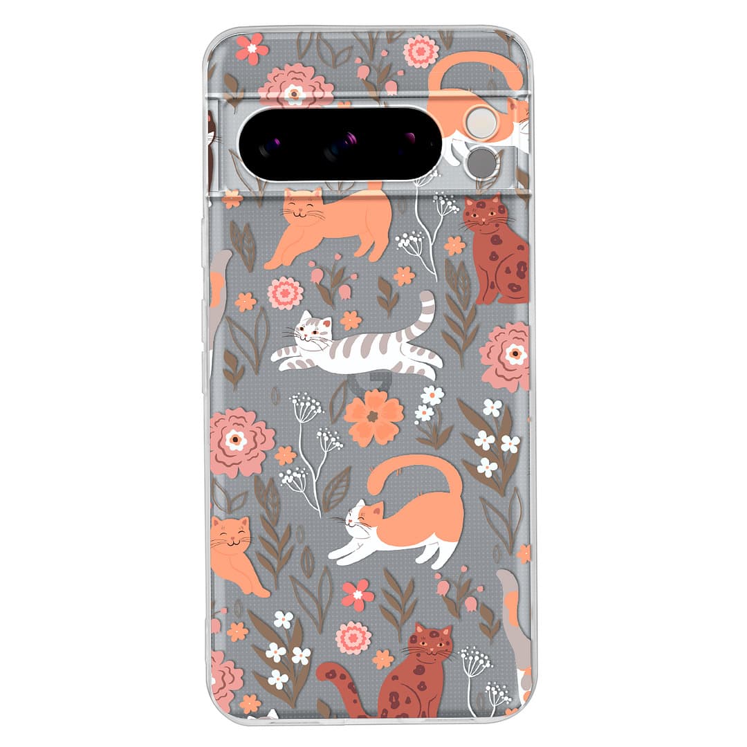 INSTACASE Compatible Case For Google Picel Kittens Flower Pattern Kittens Case For Women, Shockproof TPU Case. - Clear - View 1