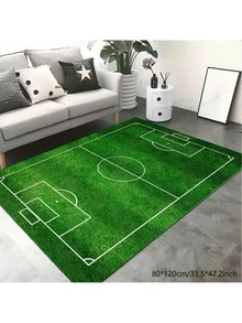 1 Piece Football Field Carpet - Non-Slip Soft Carpet Mat With Green Grass Painted Lines, Suitable For Indoor/Outdoor Sports And Yoga - Home Decor - Green - View 2