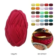 100克/卷 T恤纱线，弹性织物针织纱线，适用于DIY，细带纱线，粗针织纱线，适合手工DIY毯子、垫子、钩针编织项目、家居装饰 - 彩色 - 查看 3