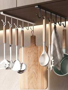Hat Rack, Belt Rack, Wardrobe Accessories Rack, 6 Hooks/12 Hooks, Cabinet Hooks, Wardrobe, Simple Hole-Free Storage Rack, Multi-Function Household Organizer Rack, Cup Rack, Hole-Free Clothes Hanger, Sponge Drainer Rack, Spatula, Spoon And Mixer Organizer Rack, Food Pantry Wardrobe Storage Accessories - Black - View 8