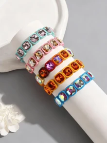 1 chiếc vòng tay hợp kim co giãn đính pha lê nhiều màu sắc thời trang, phù hợp cho nữ, lý tưởng cho Ngày Valentine, Lễ Tạ ơn, đám cưới, tiệc tùng và có thể dùng làm quà tặng trang sức. - Kiểu 1 - Xem 5