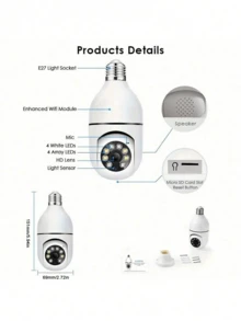 200万像素无线灯泡式安防摄像头，支持2GHz和4GHz WiFi，具备移动侦测、双向语音、聚光夜视功能，E27螺口灯座 - 彩色 - 查看 5