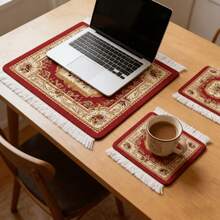 1pc Coffee Cup Mat, Drink Coaster, Table Mat, Mouse Pad, Non-Slip Heat-Resistant Pad, Cutlery Drying Mat, Tassel Carpet Cup Mat, Desktop Coaster, Barista Accessories, Study Supplies, Holiday Gift - Multicolor - View 3