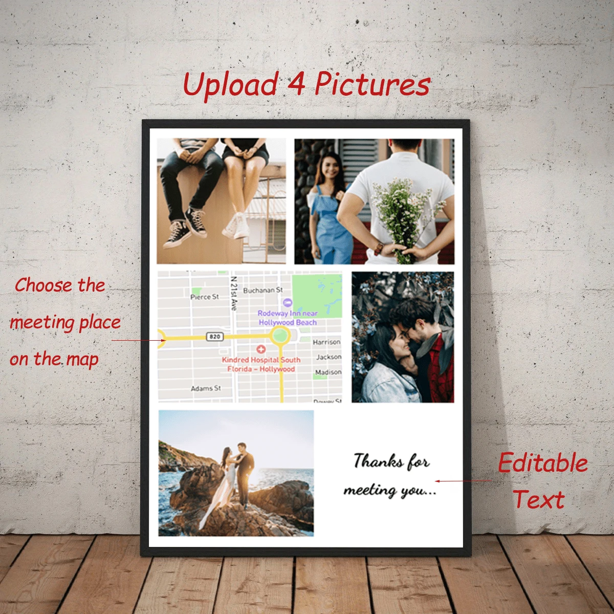 1 Tranh Canvas Treo Tường Tùy Chỉnh (Không Khung) - Trang Trí Tường Ảnh Cá Nhân Hóa, Tải Lên 4 Ảnh, Chọn Địa Điểm Gặp Gỡ, Quà Tặng Cho Người Yêu, Đối Tác - Thích Hợp Cho Phòng Khách, Phòng Ngủ, Phòng Học - Quà Tặng Ngày Lễ Độc Đáo, Tranh Treo Tường Canvas - Nhiều màu - Xem 1