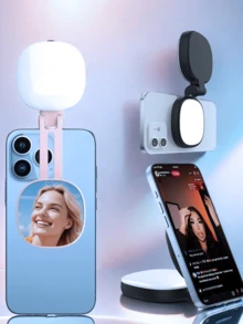 Mirror Design Magnetic Phone Selfie Ring Light With Mirror, Extendable Foldable Mini LED Fill Light, Dimmable Portable Lamp For Live Streaming/Video Recording/Makeup/Vlogging For Women's Day Gift - Type a - View 2