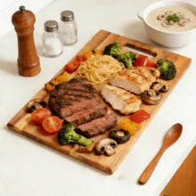 Tabla de cortar de madera, tabla de cortar rectangular de madera sólida, adecuada para carne, queso, pan, verduras y hierbas, tabla de cortar de madera dura gruesa para bistec, tabla de cortar de frutas, tabla de cortar de madera portátil, tabla de cortar de madera sólida simple, utensilio de cocina - Café integral - Ver 10