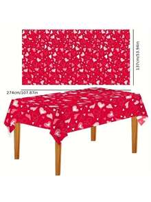 1pc Valentine's Day Heart Print Disposable Waterproof Decorative Tablecloth For Party, Proposal - Multicolor - View 6