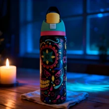 32 Oz Water Bottle Cup Boneyard Vacuum Water Bottle Drinkware Tumbler Stainless Steel Thermal Mug Original Cold Hot Cup OwFreeSip - 糖骷髏黑色 - 查看 2