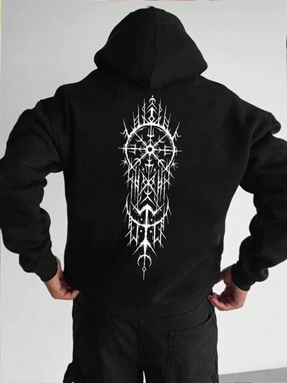 1pc Men's Plus Size Graphic Print Hoodie, Suitable For Casual Outings And Streetwear, Autumn/Winter Sweatshirt