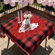 1/20 piezas Mantel con estampado de corazón y flor de rosa, cubierta de mesa de poliéster suave adecuada para fiesta festiva, cena, Día de San Valentín, decoración de boda, aplicable para el hogar, la cocina, el comedor, la mesa del jardín, fácil de limpiar - Multicolor - Ver 14