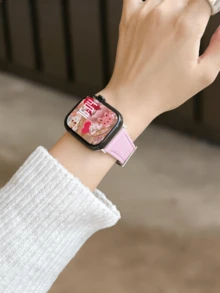 New Temperament Pink Leather Strap, Suitable For 38/40/41/42/44/45/46/49mm Dials, Compatible With Apple Watch Ultra/Se11/10/9/8/7/6/5/4/3/2/1 Series Straps - Pink - View 4