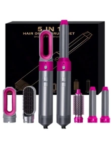 5-In-1 Hot Air Styler & Hair Dryer - Detachable Ionic Brush | Volumizing Styling, Curling Iron And Straightener | Perfect Gift For Mother's Day, Halloween And Christmas (Platinum/Gray-Red) - EU C Type Plug(220-240V) - View 2