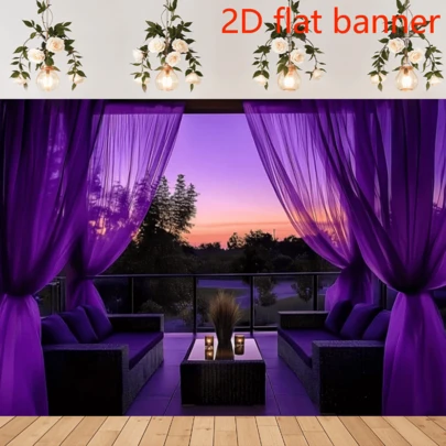 2D平面1件装，深紫色雪纺薄纱窗帘，涤纶背景布，通用节日房间装饰，拍照道具，无需用电
