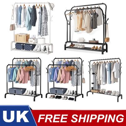 Heavy Duty Metal Double Rail Clothes Garment Hanging Rack Shelf Display Stand UK