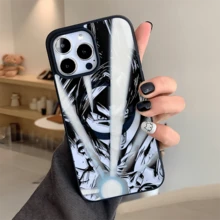 Patrón de anime, carcasa de teléfono de moda simple, para iPhone 11 / 12 / 13 / 14 / 15 / 16 / Pro / Max y Galaxy S22 / S23 / S24 / s25 ultra fe. Es ideal como regalo de vacaciones o de San valentín. - Negro - Ver 1