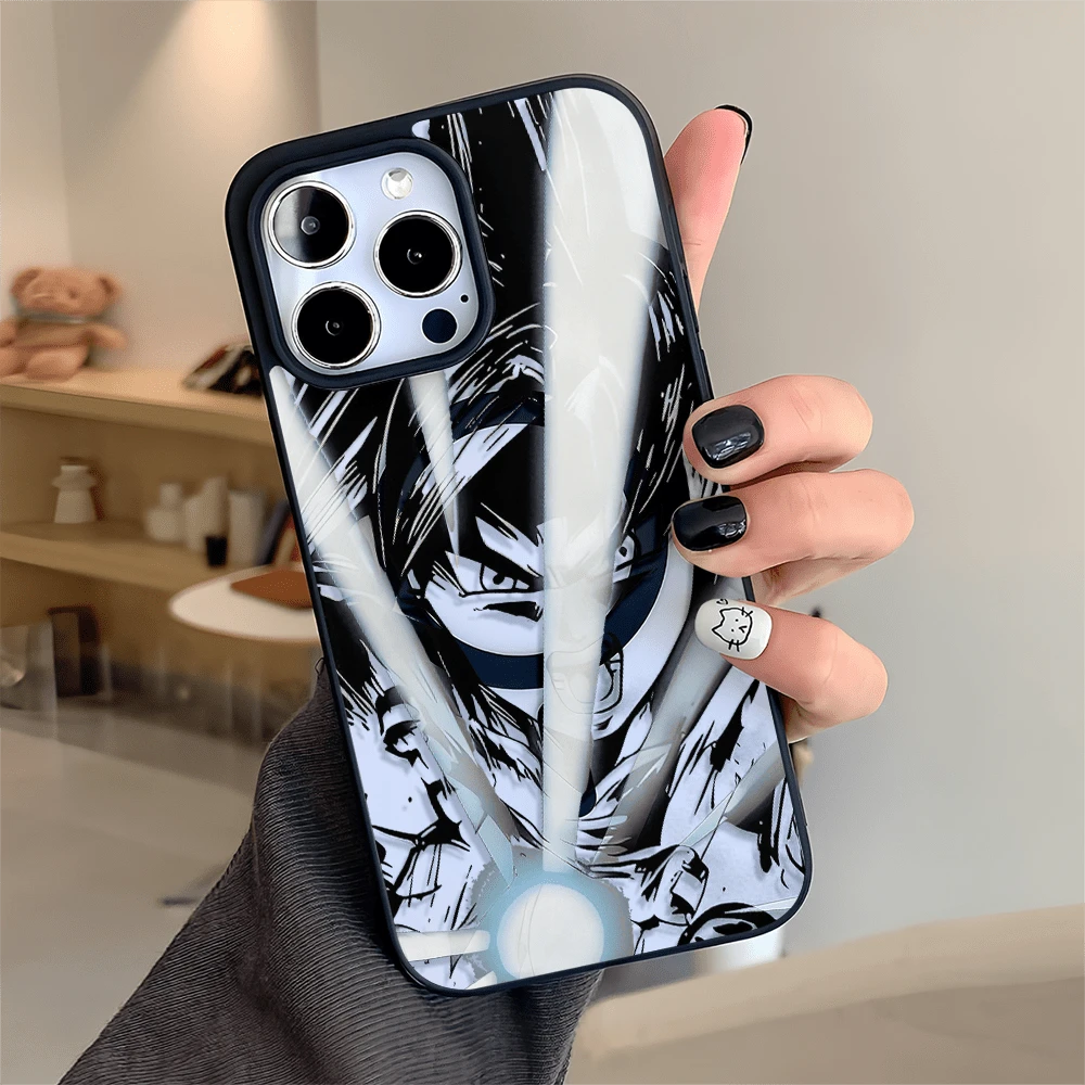 Patrón de anime, carcasa de teléfono de moda simple, para iPhone 11 / 12 / 13 / 14 / 15 / 16 / Pro / Max y Galaxy S22 / S23 / S24 / s25 ultra fe. Es ideal como regalo de vacaciones o de San valentín. - Negro - Ver 1