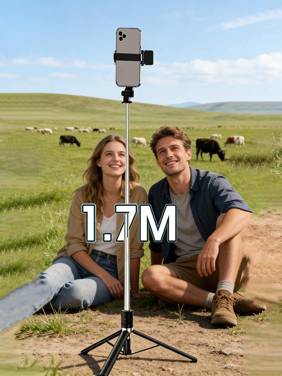 67英寸/170厘米可伸缩铝合金自拍杆，带补光灯和蓝牙遥控器，兼容/安卓智能手机 - 适合旅行、Vlog、直播、户外摄影，便携式伸缩自拍杆支架，是Vlogger和旅行者的理想之选 - 随时随地拍摄网红级美照！畅销产品！
