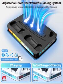 P5/P5 Digital/P5 Pro/Slim 游戏机散热底座 - 双手柄快速充电底座，配备三速涡轮风扇、9 种模式 RGB LED 灯、游戏光盘收纳、耳机支架、DIY 定制设计、安全螺丝固定、垂直支架和游戏设备整理器。是游戏机的理想电子配件，也是送给游戏玩家和男士的绝佳玩具和圣诞礼物。 - 彩色 - 查看 2