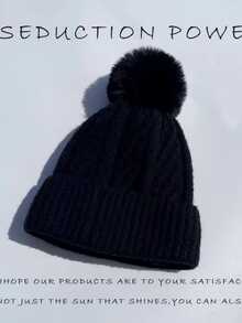 女士针织羊毛帽，带护耳，保暖内衬，冬季骑行帽，韩式毛球帽，防风时尚独特百搭纯色波西米亚休闲派对优雅复古街头风涤纶（聚酯纤维）拼接毛绒纯色毛绒帽，适合秋冬季佩戴 - 帽子 - 查看 6