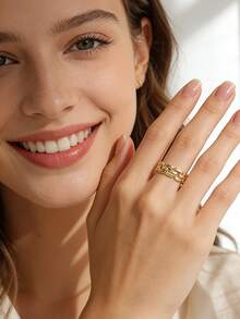 Charm-In Gold-Plated Chunky Chain-Link Wide Band Ring | Bold Statement Jewelry For Daily Wear/Parties, Ideal Gift For Birthday/Anniversary - Gold - View 2