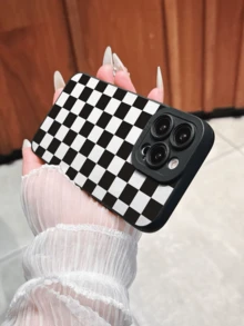 Checkerboard Phone Case, Checkerboard Phone Case, 360 Degree Protection, Lens Protection, Matte TPU Frosted Phone Case Compatible With IPhone & Galaxy, 16, 16 Pro Max, 16 Pro, 16 Plus, Phone Case, Case 17 Pro Max, Covers, Cute Phone Case - Black and White - View 3