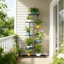 SHENGMAO--2/3/4/5/6-7Tier Plant Stand, Iron Flower Stand,Heavy-Duty Metal Frame, Metal Flower Stand, High-Angle Multi-Tier Plant Rack, Indoor/Outdoor Flower Pot Display Stand. Crafted From Iron With A Sleek, Minimalist Design For Easy Disassembly. This Versatile Stand Fits Seamlessly In Living Rooms, Entryways, Offices, Or Outdoor Patios And Gardens. Available In Multiple Colors. - Màu đen 7 lớp - Xem 2