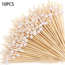 10/50/100pcs Fruit Salad Decoration Bamboo Skewers, Synthetic White Pearl Decor Bamboo Skewers For Fruit, Cake, Dessert Plating, Party Elegant Fruit Forks For Cocktail Party, Outdoor BBQ Party And Wedding Cake & Dessert - White - View 13