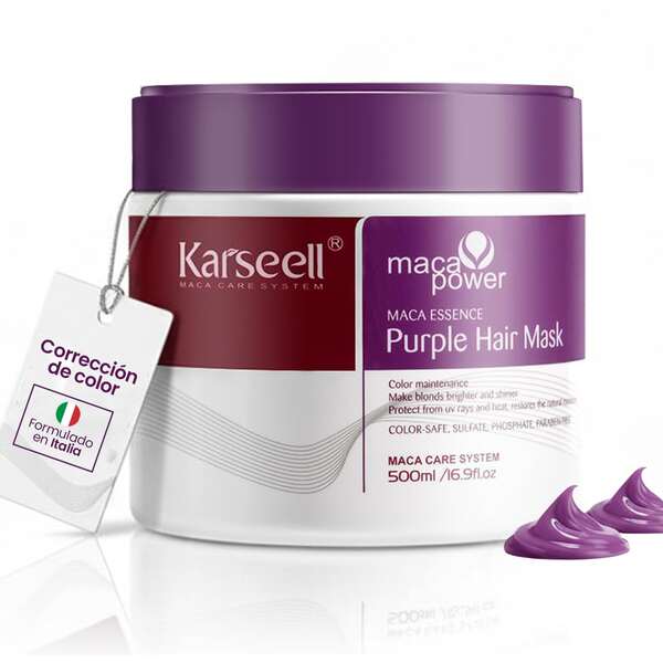  KARSEELL Professional Violet Hair Mask 500ml Anti-Yellow And Anti-Orange Toning Formulated To Neutralize Warm Highlights In Bleached Blonde Hair With Platinum Balayage And Gray Highlights Enriched With Hydrolyzed Collagen Vegetable Proteins Nourishing Oils And Conditioning Silicones That Hydrate Soften And Provide Intense Shine Ideal For Dry Damaged Dyed Hair And Hair Lacking Luminosity Its Advanced Formula Improves Manageability Reduces Frizz Strengthens The Hair Fiber And Returns A Silky And Luminous Touch With Regular Use Maintains A Uniform And Long-Lasting Cool Tone Transforming Each Application Into A Salon Treatment Suitable For Both Women And Men Compatible With Shampoos Conditioners And Serums Of The Same Line Respectful Of The Scalp And Color Leaving Visible Results From The First Applications With A High Performance Professional Finish.