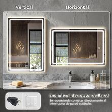 Espejo rectangular de baño inteligente con luz led, tamaño 50 x 70 cm, 3 temperaturas de color libres de regulación, luz fría / neutral / cálida, interruptor táctil de un clic, montado en la pared, vertical o horizontal, adecuado para duchas o tocadores y guardarropa - Blanco - Ver 10
