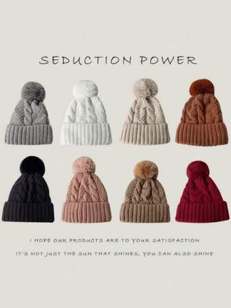 Women's Knit Knitted Beanie With Ear Flaps, Fleece-Lined Winter Cycling Hat, Korean Style Pom-Pom Hat Windproof Fashionable Unique Versatile Solid Color Bohemian Casual Party Elegant Vintage Street Style Polyester (Poly) Patch Fleece Solid Color Fuzzy Hat For Fall & Winter