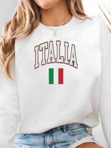 Hombres Italia Sweatshirt, Custom Italia Sweater, Simple Flag Free Gift Message Insertion Sweatshirt - trắng - Xem 2
