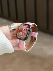 New Temperament Pink Leather Strap, Suitable For 38/40/41/42/44/45/46/49mm Dials, Compatible With Apple Watch Ultra/Se11/10/9/8/7/6/5/4/3/2/1 Series Straps - Pink - View 6