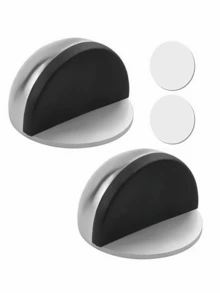 2/1 Butoir de porte sans perçage - Acier inoxydable et matériau en caoutchouc de haute qualité - Protège les murs, les portes en verre, les salles de bains - Anti-collision et anti-dérapant, auto-adhésif (sans perçage requis) - noir - Voir 2