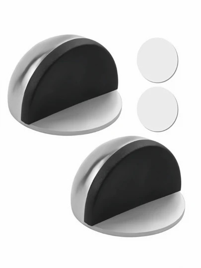 2/1 Drill-Free Door Stopper - Heavy Duty Stainless Steel & Rubber Material - Protect Walls, Glass Doors, Bathrooms - Anti-Collision & Anti-Slip, Self-Adhesive (No Drilling Required)