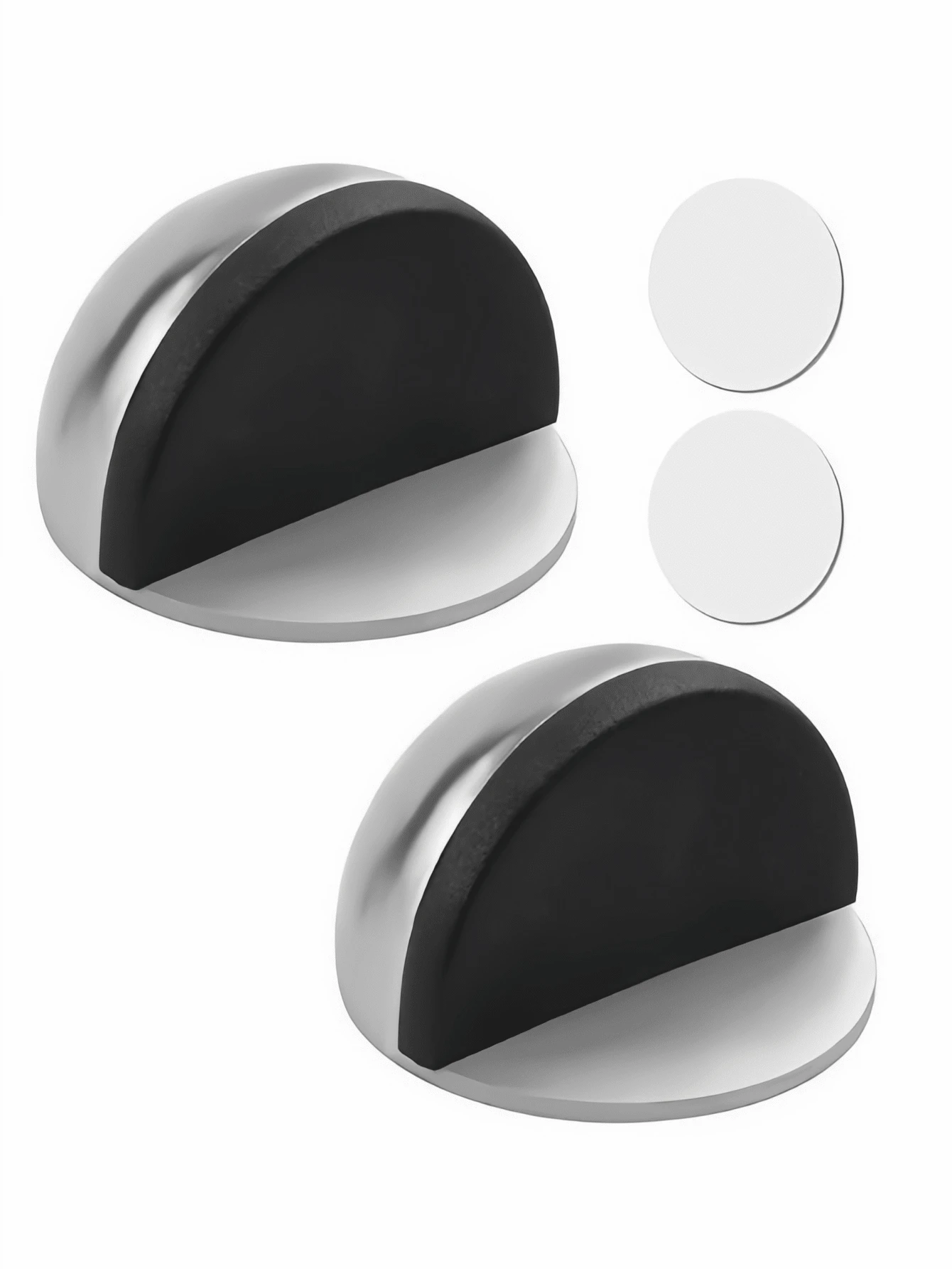 2/1 Butoir de porte sans perçage - Acier inoxydable et matériau en caoutchouc de haute qualité - Protège les murs, les portes en verre, les salles de bains - Anti-collision et anti-dérapant, auto-adhésif (sans perçage requis)