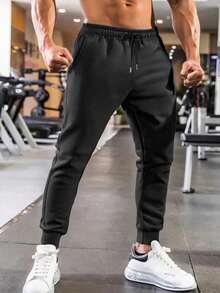 Pantalones deportivos casuales básicos negros para hombre, cintura y puños elásticos, ligeros y cómodos para uso diario - Negro - Ver 5