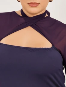 Plus Size Women Elegant Long Sleeve Dress, Suitable For Dates And Formal Occasions - Purple - View 3