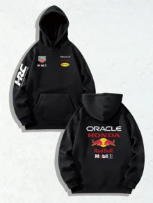 "F1 Redrull Racing Fan Hooded Sweatshirt - Soft And Washable With Pockets, Eye-Catching Brand Sponsor Design, Suitable For Autumn/Winter Everyday Wear / Outdoor Activities / Boyfriend Gifts / Holiday Parties (Exclusively For F1 Fans)" - 黑色 - 查看 1