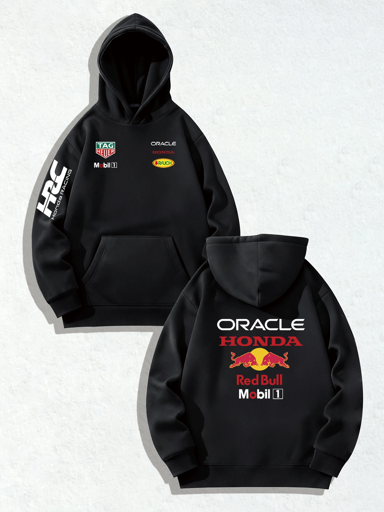 "F1 Redrull Racing Fan Hooded Sweatshirt - Soft And Washable With Pockets, Eye-Catching Brand Sponsor Design, Suitable For Autumn/Winter Everyday Wear / Outdoor Activities / Boyfriend Gifts / Holiday Parties (Exclusively For F1 Fans)" - 黑色 - 查看 1
