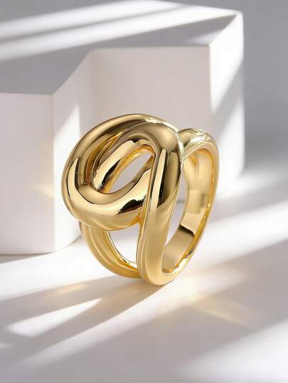 Charm-In Women's Gold-Plated Chunky Intertwined Knot Ring | Modern Artistic Statement Jewelry For Daily Wear/Parties, Ideal Gift For Anniversary/Girlfriends