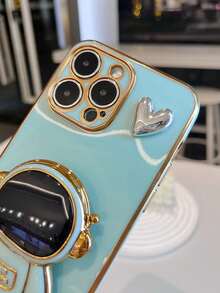 Nuevo estuche de teléfono con forma de corazón con astronauta enchapado, nuevo estuche de teléfono antideslizante con tecnología de enchapado + soporte oculto enchapado + juego de estuche de teléfono completo, compatible con iPhone 11/12/13/14/16 Pro Max, S22/23/24+ UA04/A05/A14/A15/A24/A25/A34/A54S, OPPO, VIVO, compatible con Redmi 13C/Note 14 Pro Plus - Verde - Ver 4