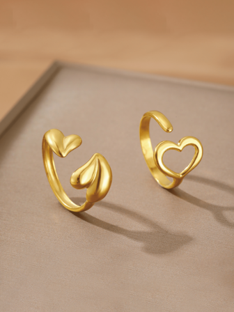 2pcs Stainless Steel Heart Shaped Ring Set, Suitable For Women's Daily Wear