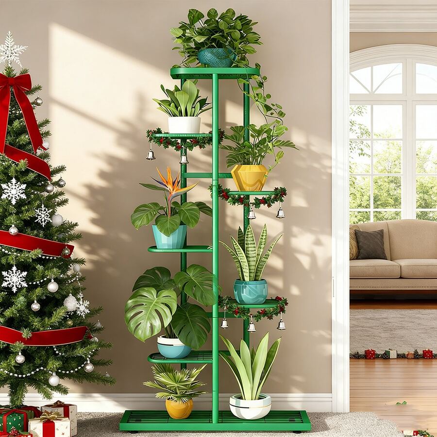 SHENGMAO--2/3/4/5/6-7Tier Plant Stand, Iron Flower Stand,Heavy-Duty Metal Frame, Metal Flower Stand, High-Angle Multi-Tier Plant Rack, Indoor/Outdoor Flower Pot Display Stand. Crafted From Iron With A Sleek, Minimalist Design For Easy Disassembly. This Versatile Stand Fits Seamlessly In Living Rooms, Entryways, Offices, Or Outdoor Patios And Gardens. Available In Multiple Colors. - 7 lớp màu lục lam - Xem 1