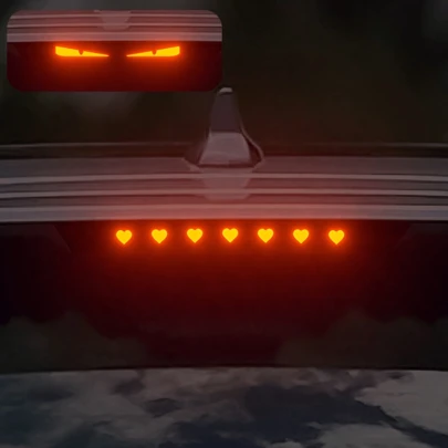 1pc Car High-Mounted Brake Light Decorative Sticker, Carbon Fiber Tail Light Sticker, Rear Taillight Modification Cartoon Cute Devil Eye Projection Sticker, Translucent Film
